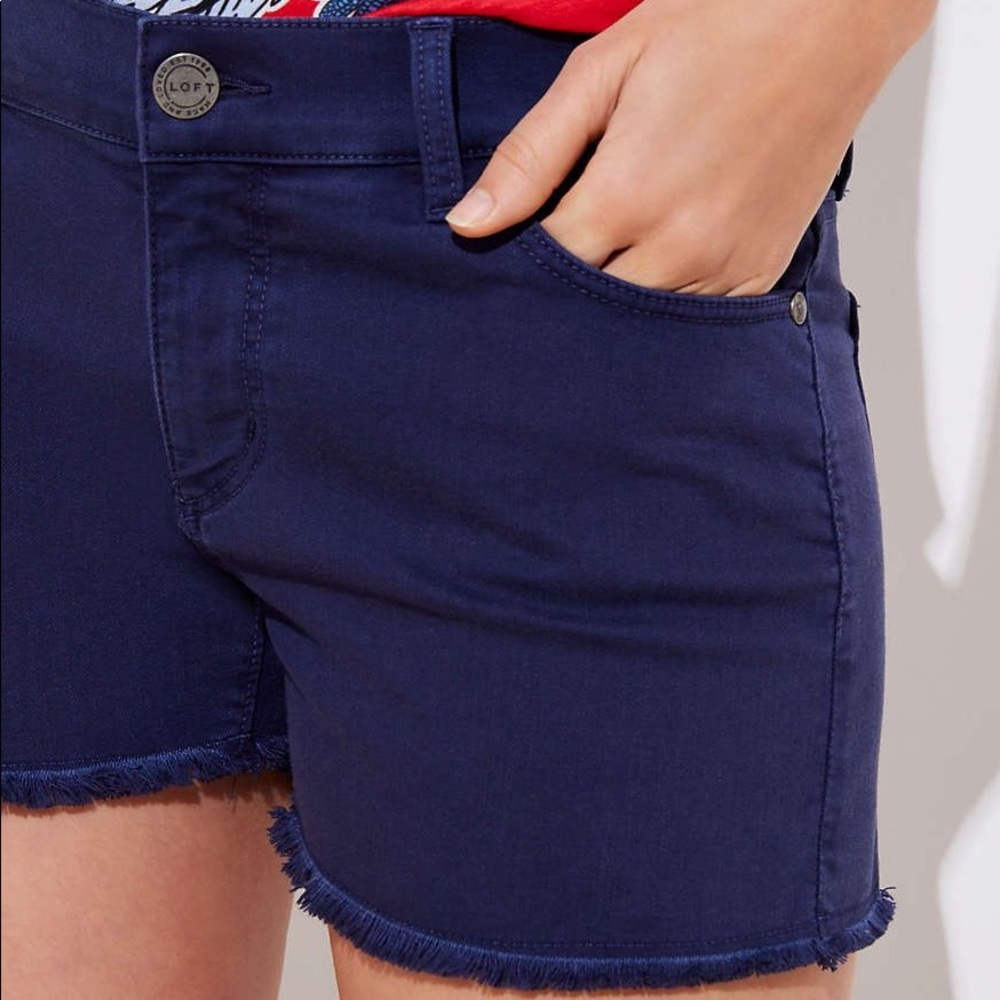 Navy Loft frayed shorts